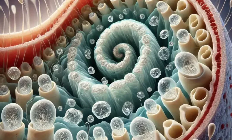 Illustration moléculaire colorée d'une structure en spirale