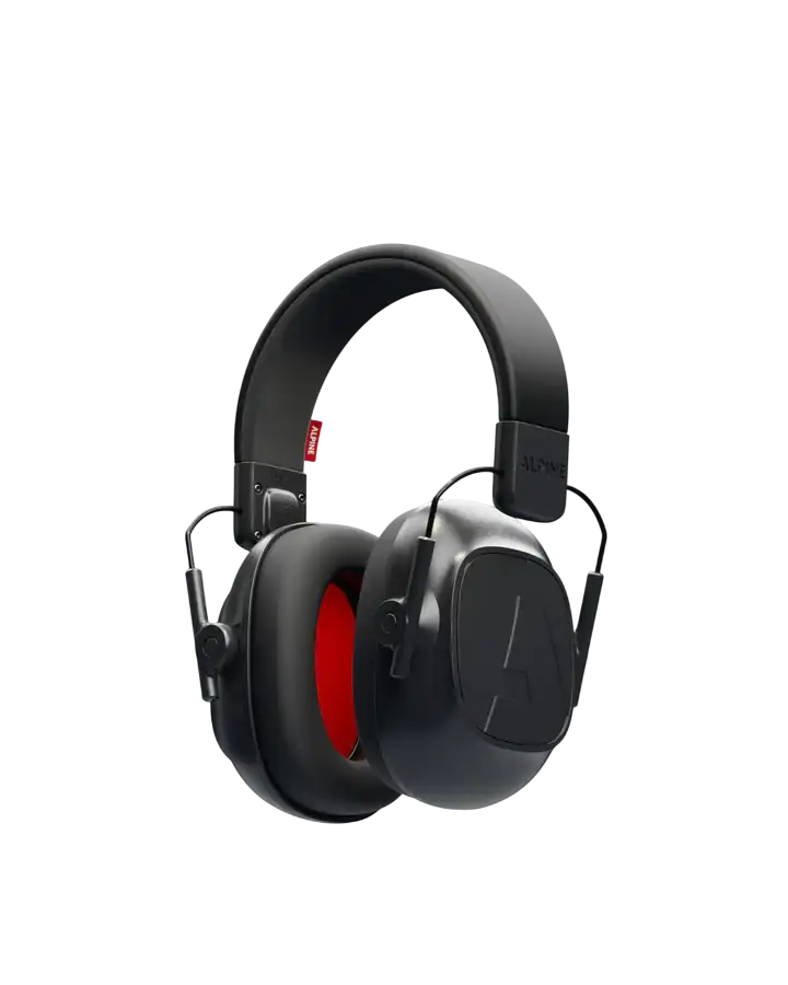 Casque antibruit noir et rouge moderne