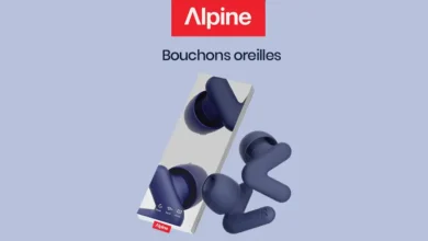 Bouchons d'oreilles Alpine bleus, boîte et produits.